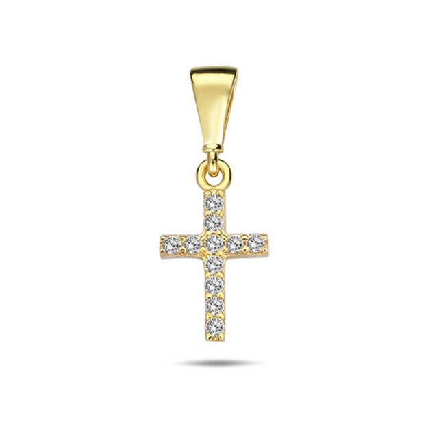 9K YG Mini CZ Cross Pendant