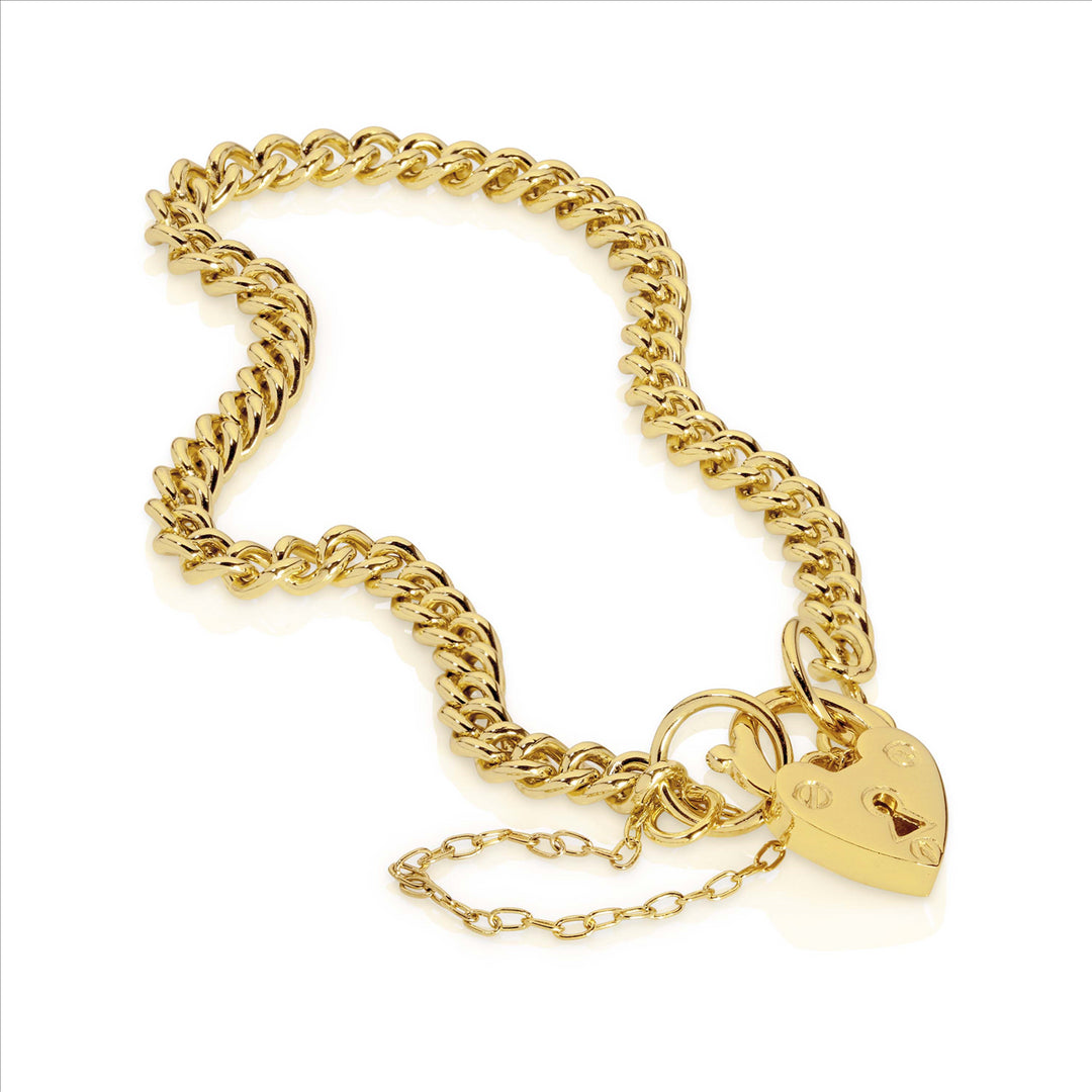 9K YG S/Filled Heart Padlock Bracelet