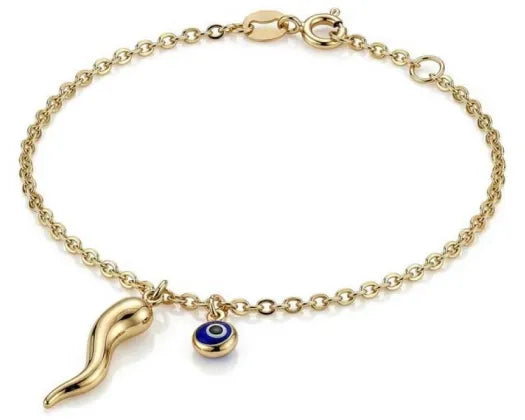9K YG Horn & Evil Eye Bracelet