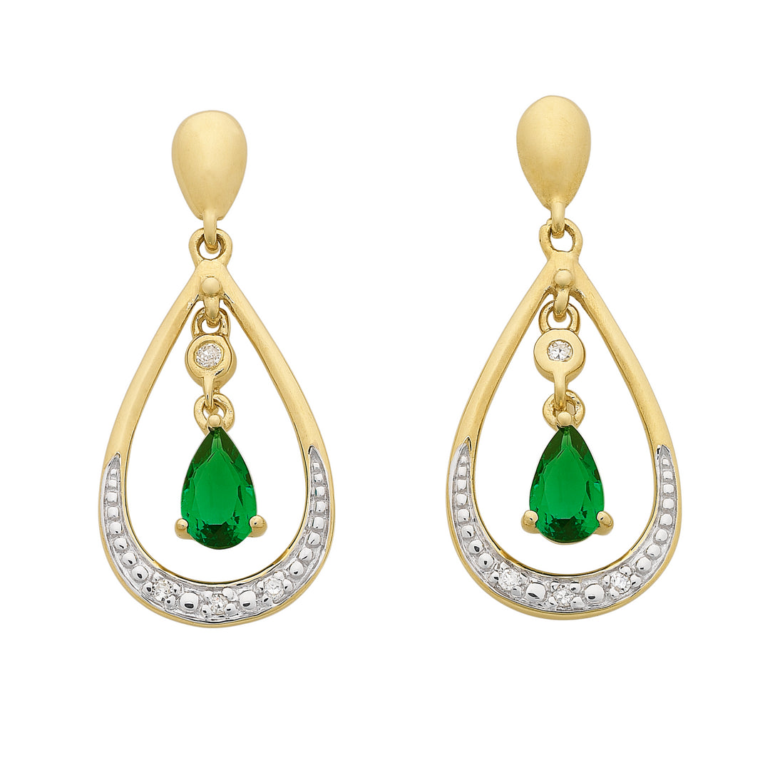 Yellow Gold Created Emerald Earrings