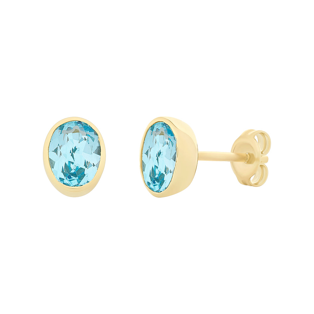 Yellow Gold Blue Topaz Studs