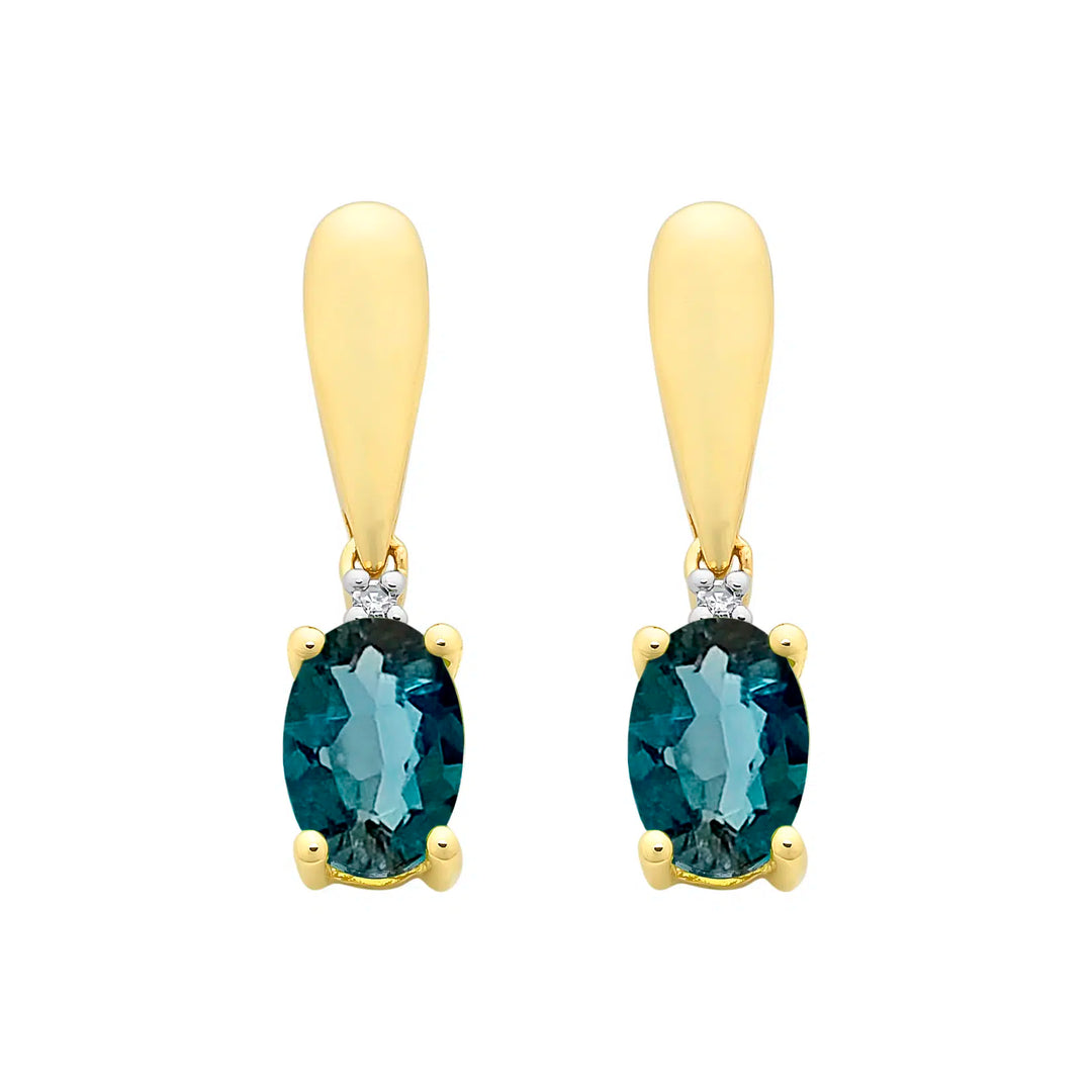 Yellow Gold London Blue Topaz & Diamond Earrings