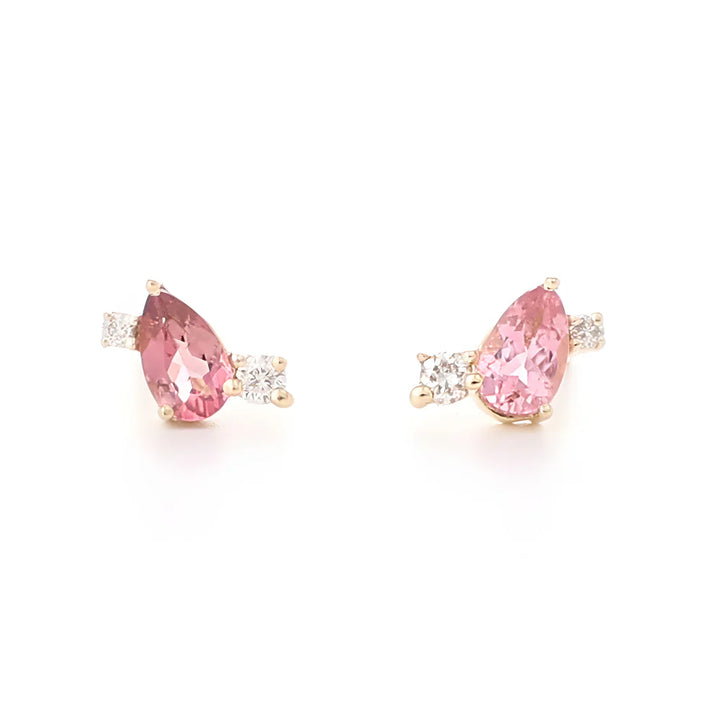 9K YG Pink Tourmaline & Diamond Studs