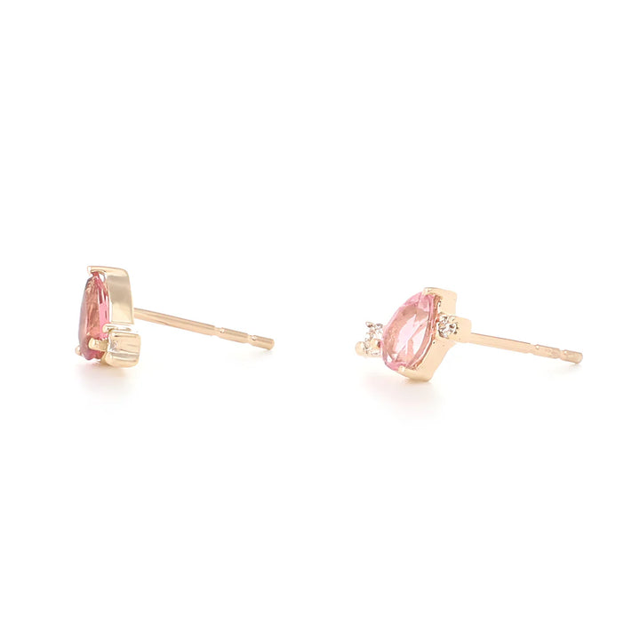 9K YG Pink Tourmaline & Diamond Studs