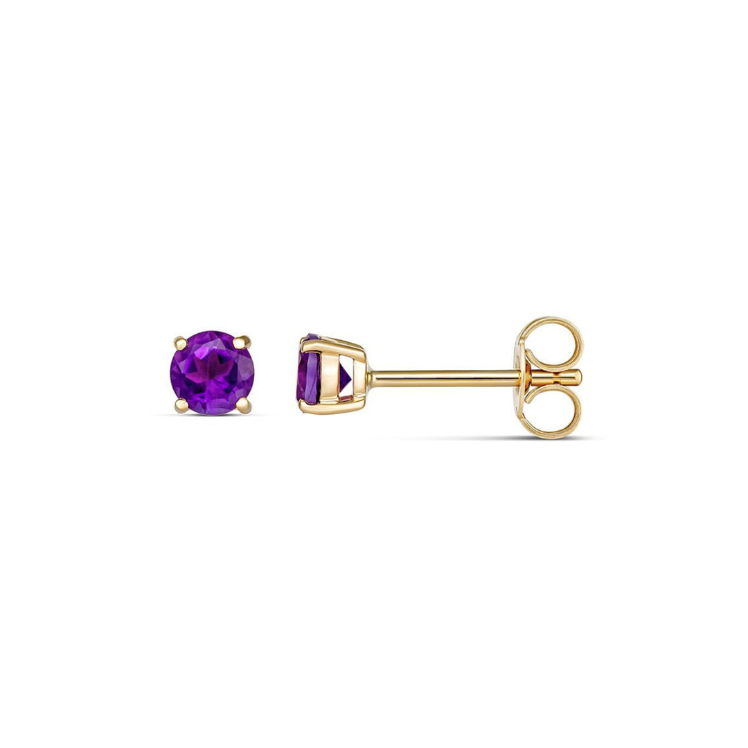 9K YG 4MM Natural Amethyst Studs