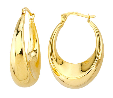 9K YELLOW GOLD SILVER FILLED HOLLOW MEDIUM TAPERED OVAL POLISHED HOOPS