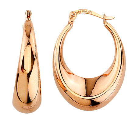 9K ROSE GOLD SILVER FILLED HOLLOW MEDIUM TAPERED OVAL POLISHED HOOPS