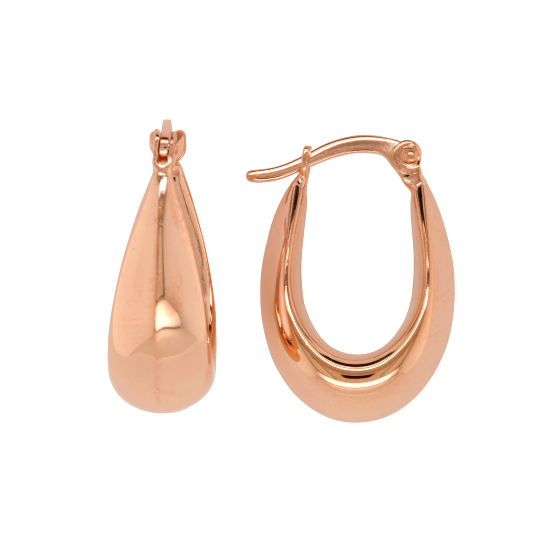 9K Rose Gold Silver Filled Tapered Oval Hoops