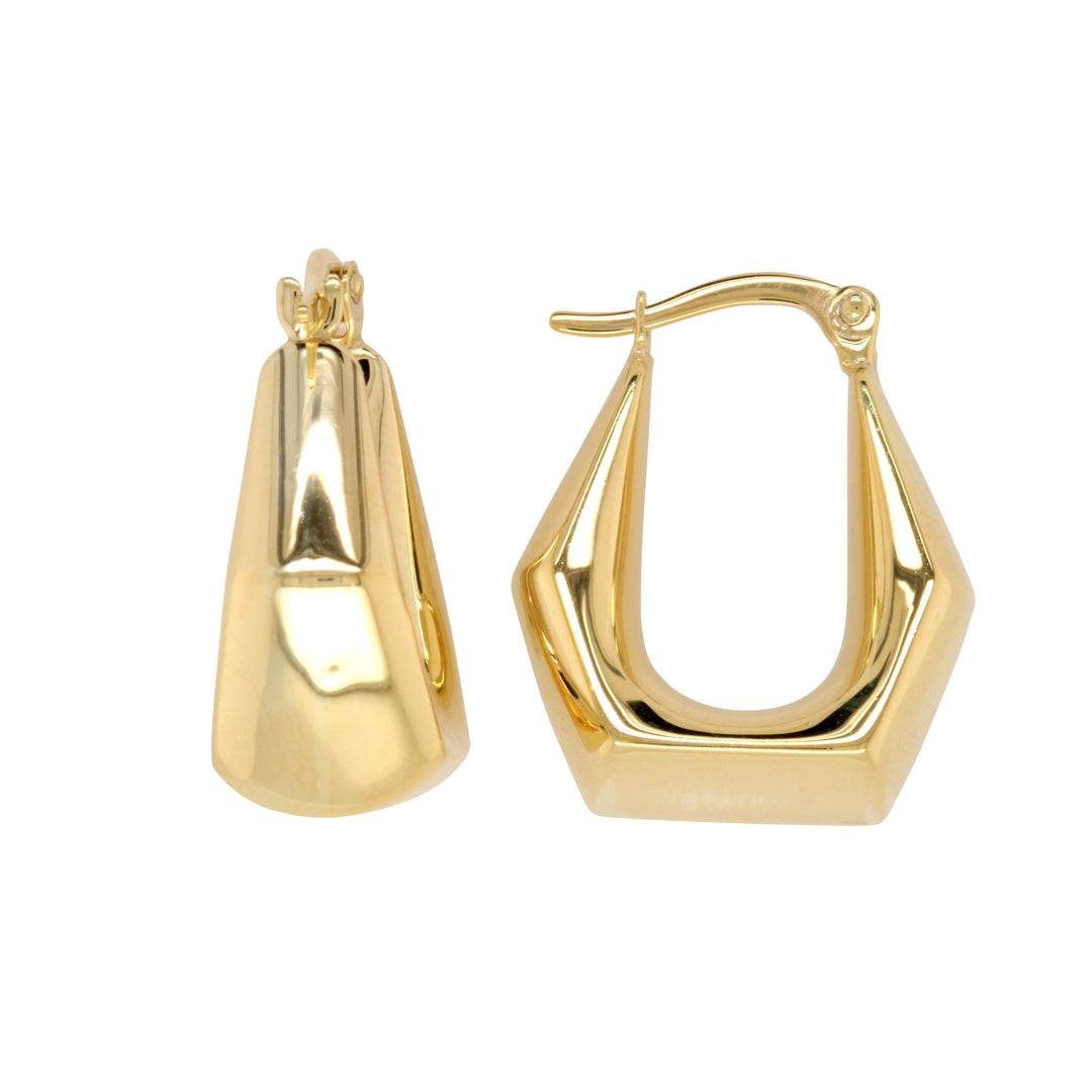 9K Yellow Gold Silver Filled Wide Tapered/Angled Hoops