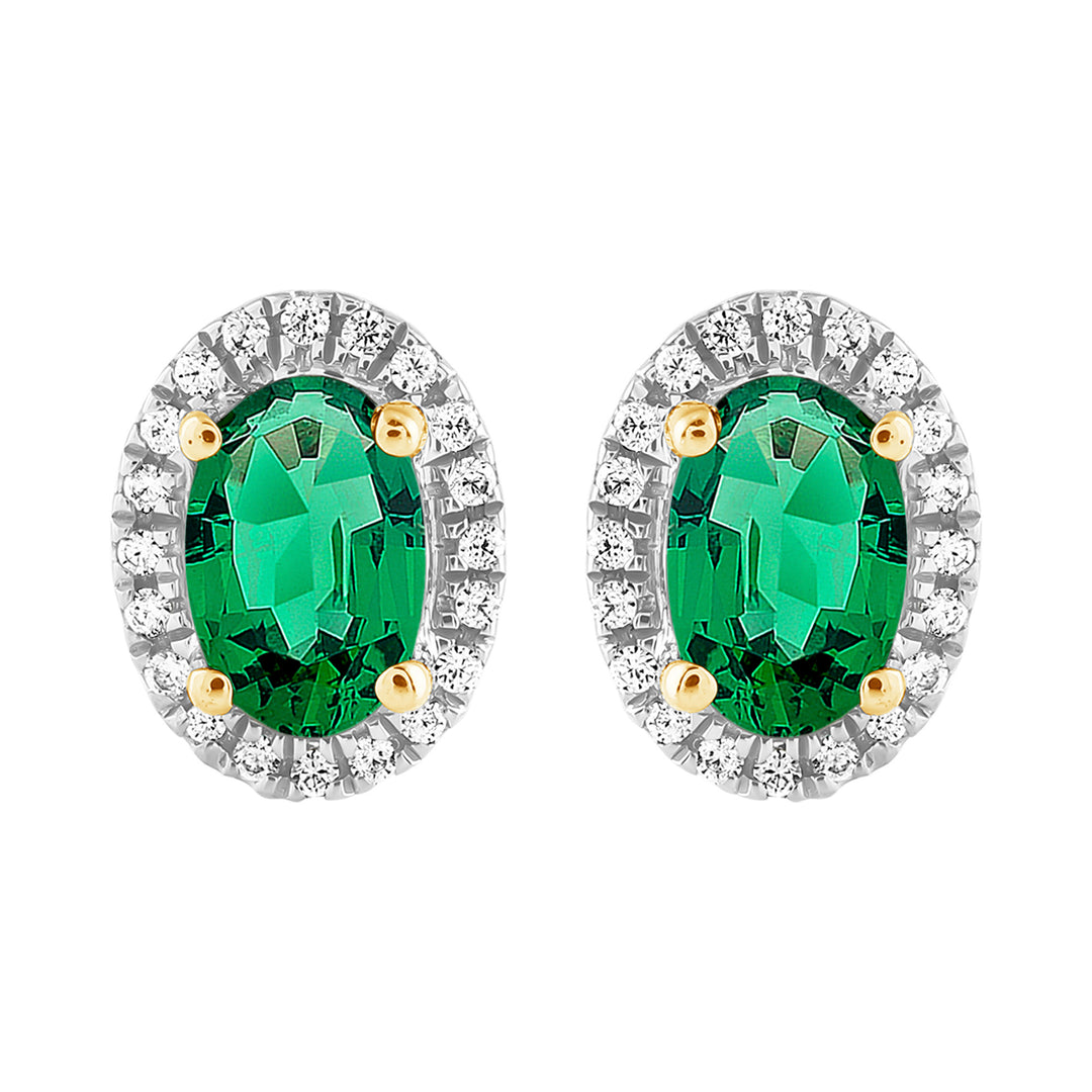 9K YG Created Emerald & Mined Diamond Studs