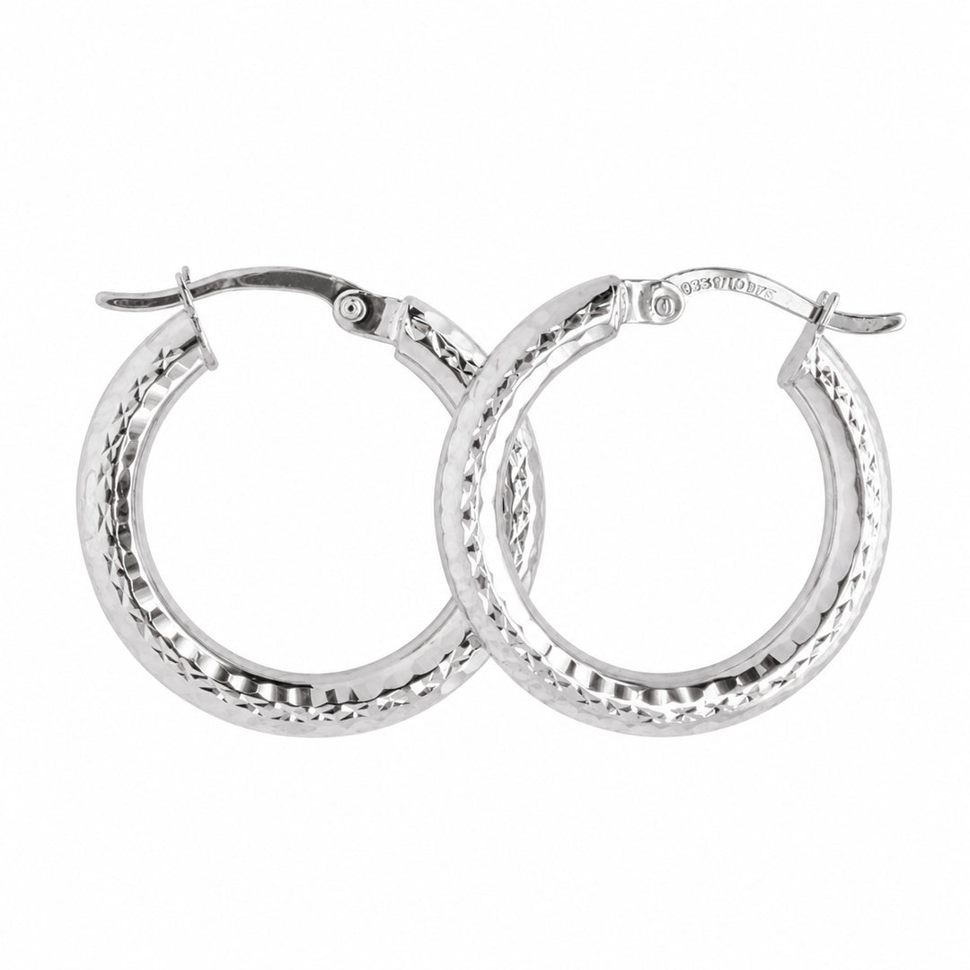 9K WG S/Filled Medium Patterned Hoops