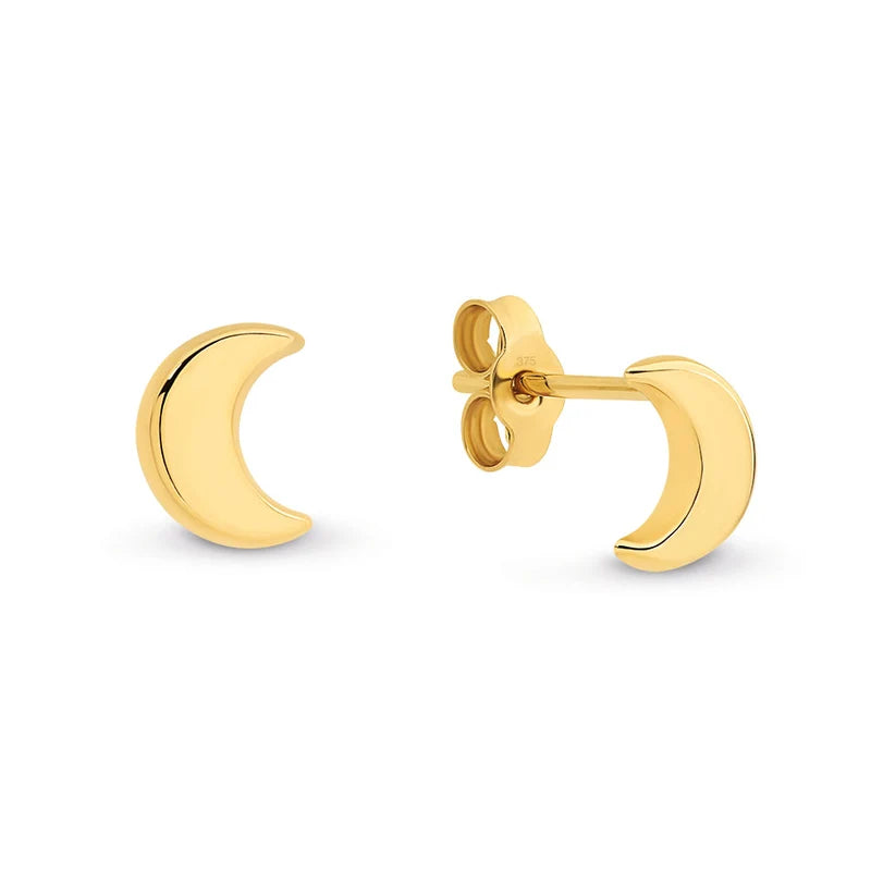 9K YG Cresent Moon Studs