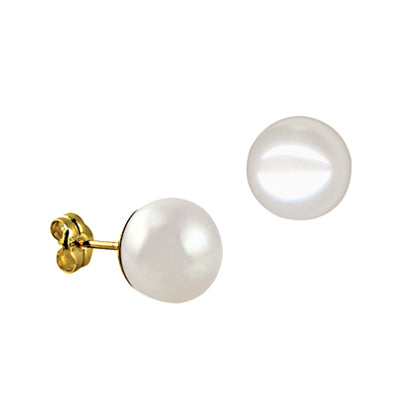 9ct Yellow Gold 10mm Fresh Water Pearl Button Stud