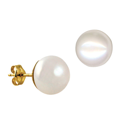 9ct Yellow Gold 12mm Fresh Water Pearl Button Stud