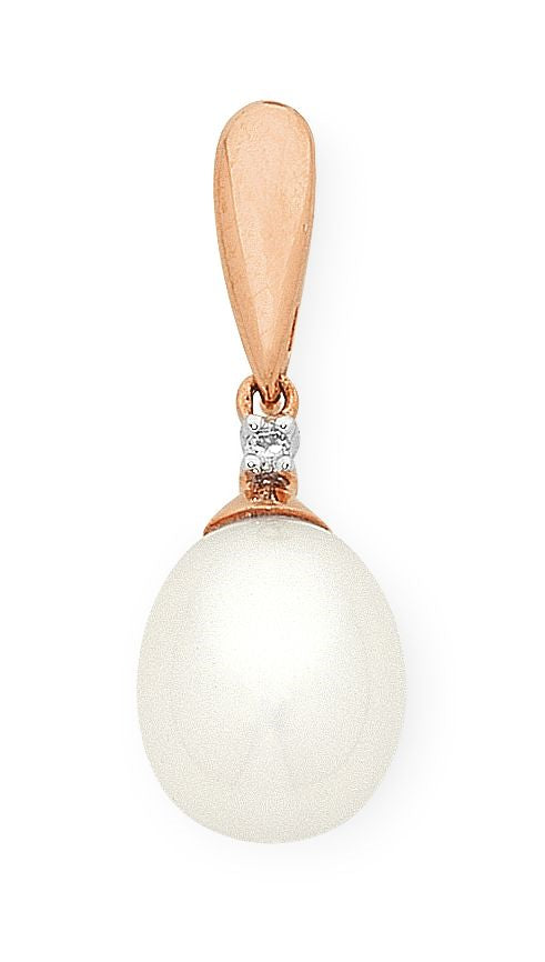 9k RG Diamond & Pearl Drop Necklace