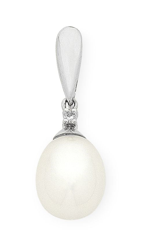 9k WG Diamond & Pearl Drop Necklace