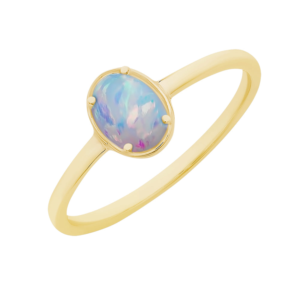 Yellow Gold White Opal Ring