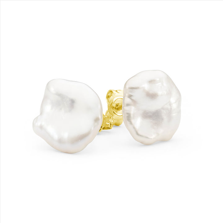 9K YG White Keshi Pearl Studs