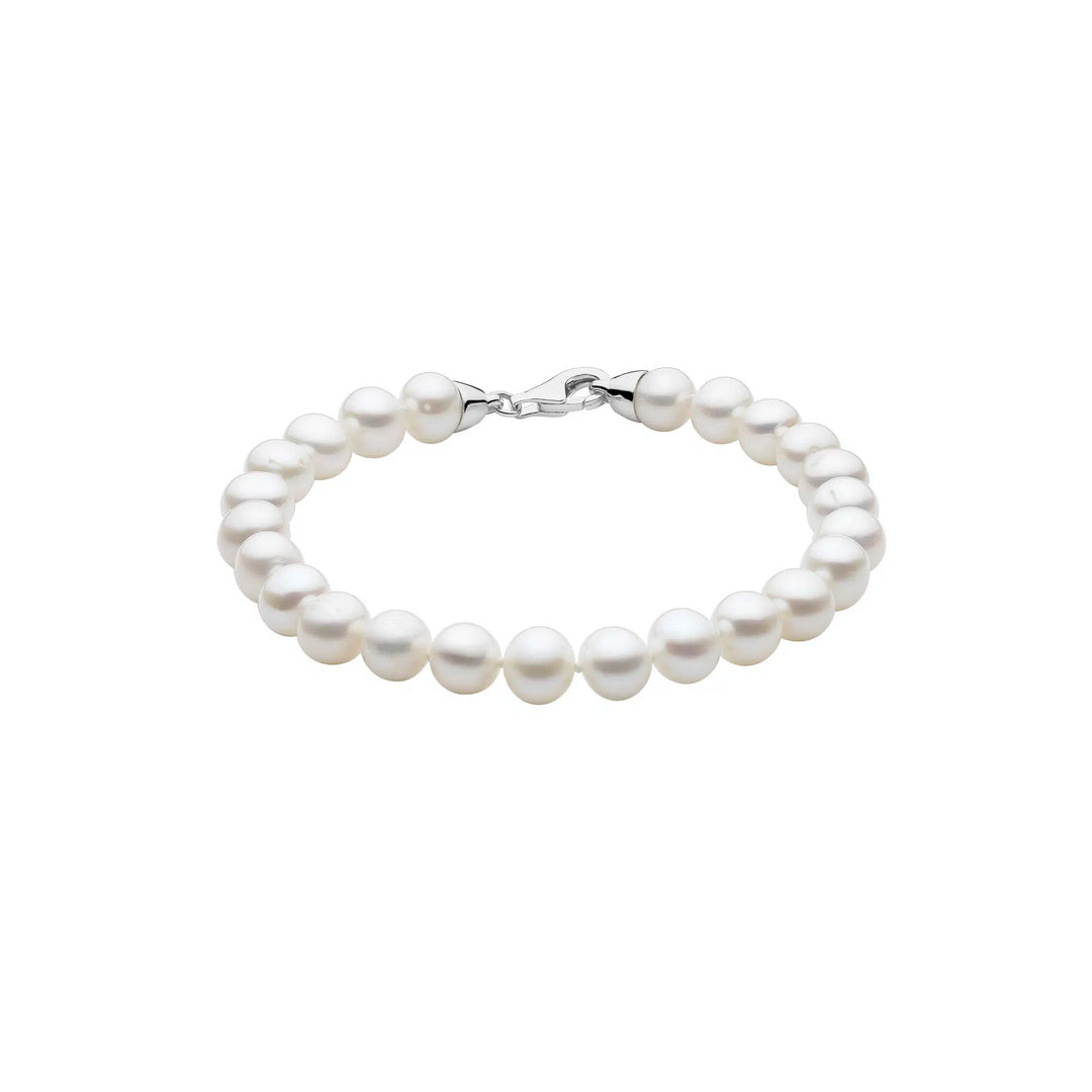 S/Silver White Fresh Water Pearl Bracelet 19Cm, Individually Knotted With A Cartier Clasp