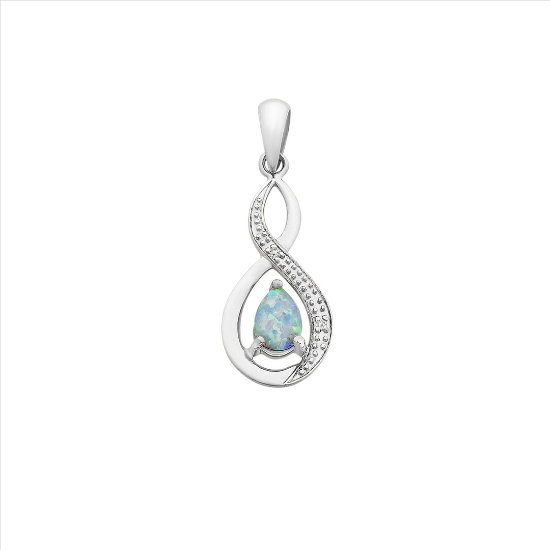 White Gold White Opal and Diamond Pendant