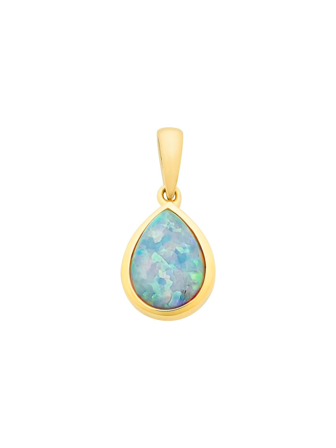 Yellow Gold Created White Opal Pendant