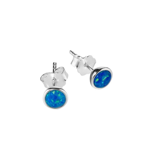 Silver Blue Created Opal Studs