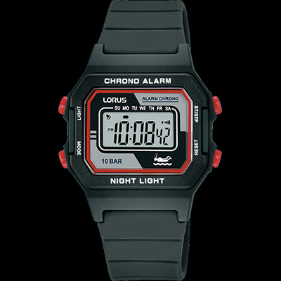 Lours Youth Digital Black & Red Watch