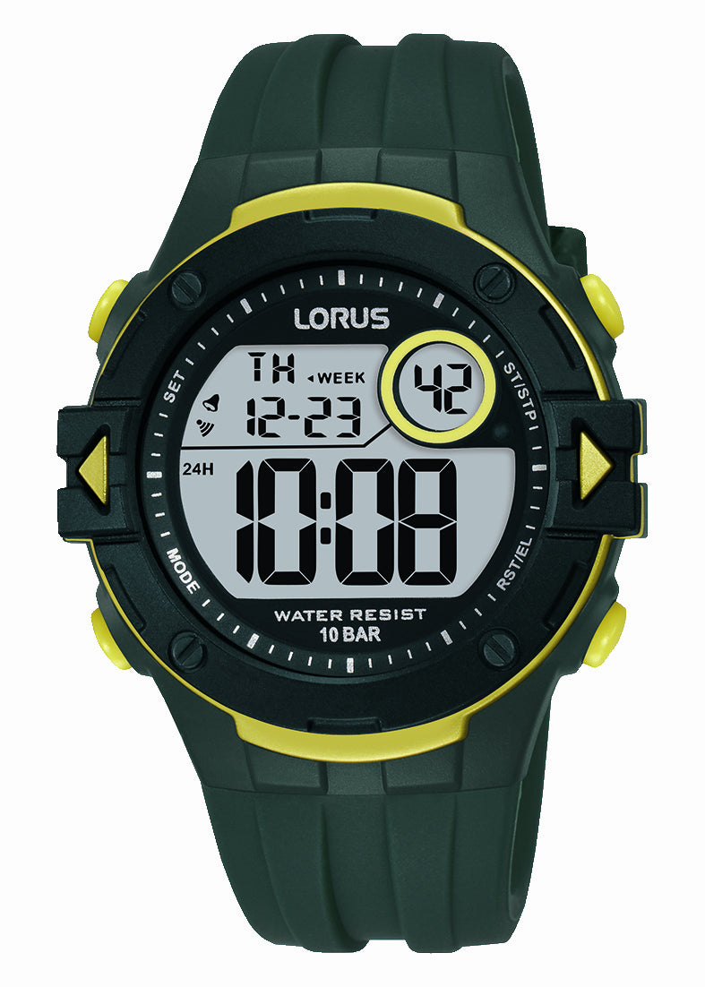 Lorus Mens Sports Green & Yellow Digital Watch