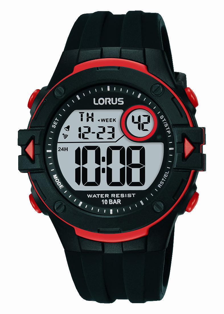Lorus Mens Sports Black & Red Digital Watch