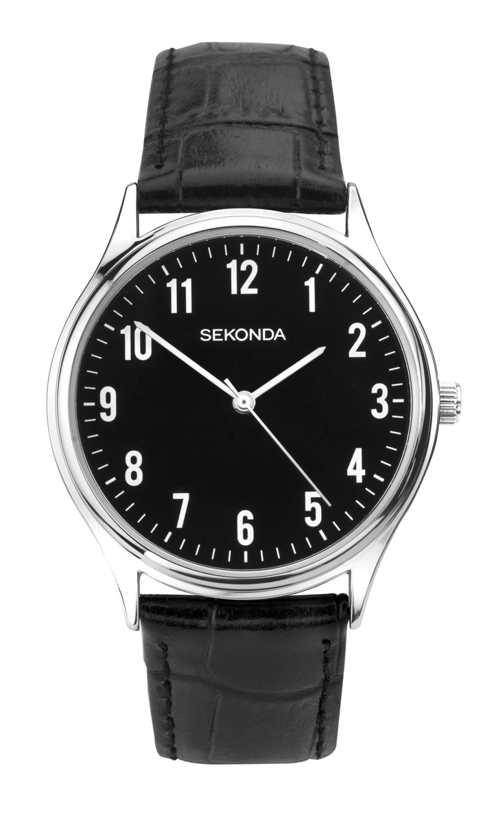 Sekonda Black Leather Strap Watch
