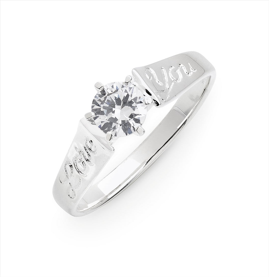 Silver CZ "Love You" Ring