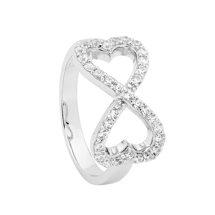 Ellani Silver Cz Heart/Infinity Ring