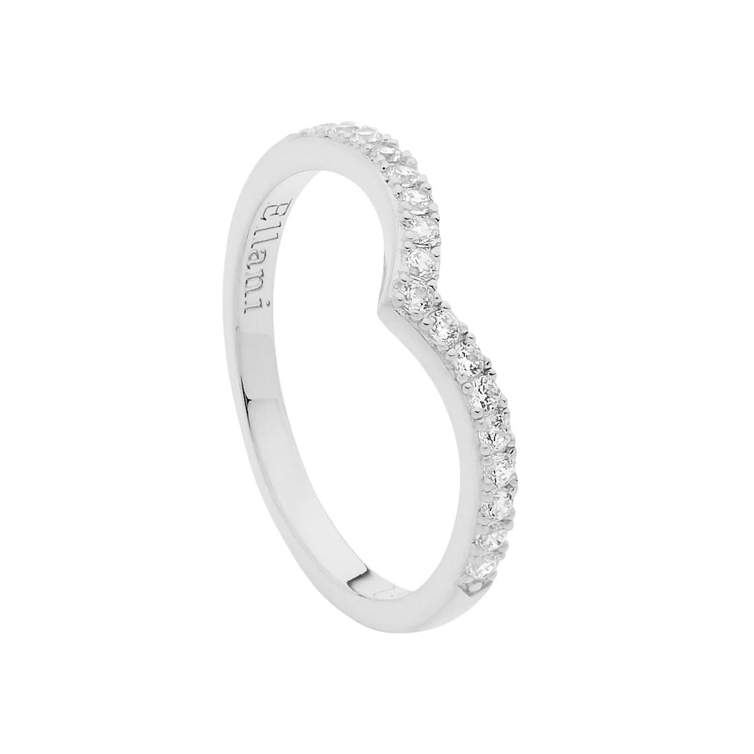 Ellani Sterling Silver Cz "V" Dress Ring