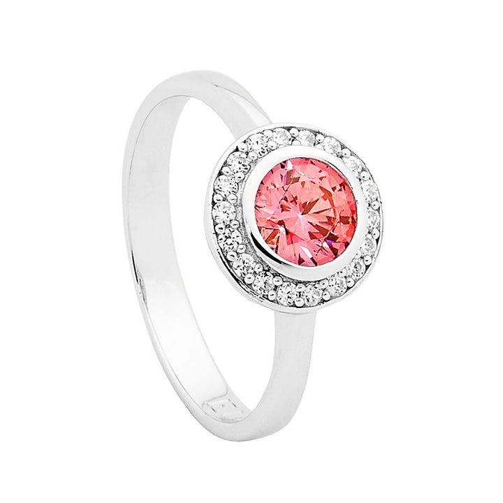 Ellani Silver Pink CZ Ring