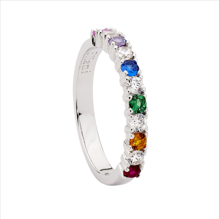 Ellani Silver Rainbow CZ Ring