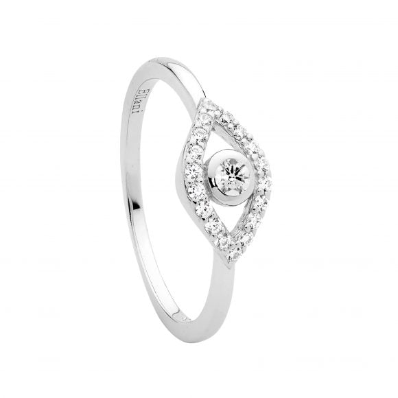 Ellani Silver Evil Eye CZ Ring, Size 6