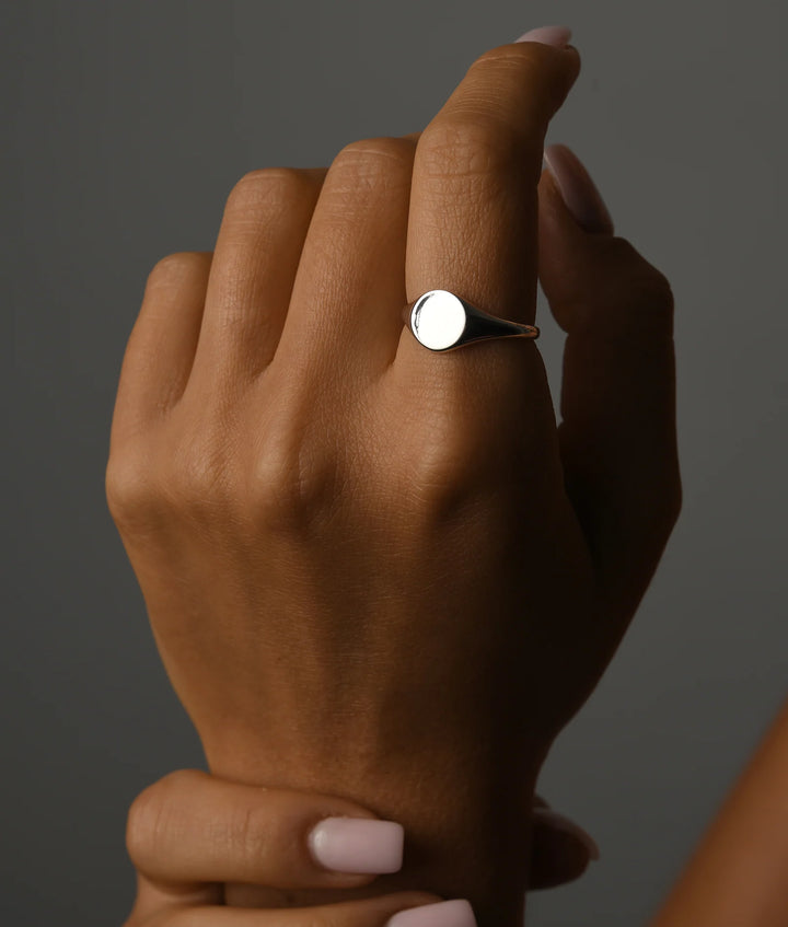 Sterling Silver Plain Solid 9Mm Round Top Signet Ring