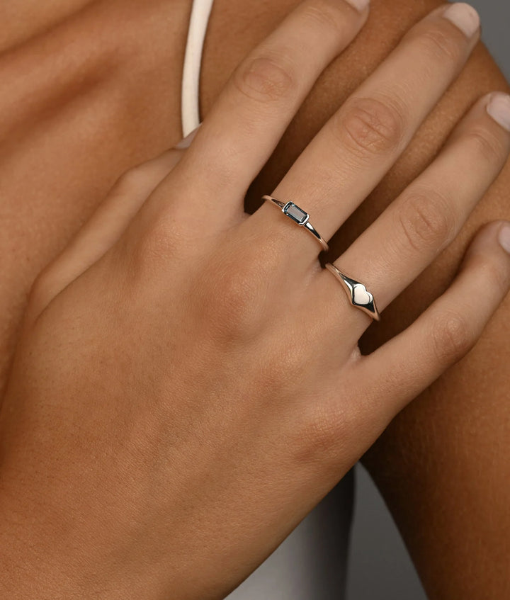 Sterling Silver Plain Solid Mini Heart Signet Ring