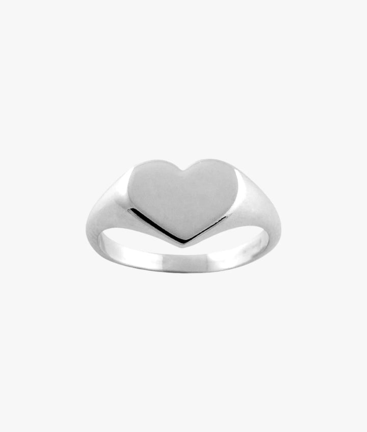 Sterling Silver Plain Solid Heart Tapered Signet Ring