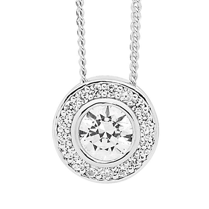 Ellani Silver CZ Halo Necklace