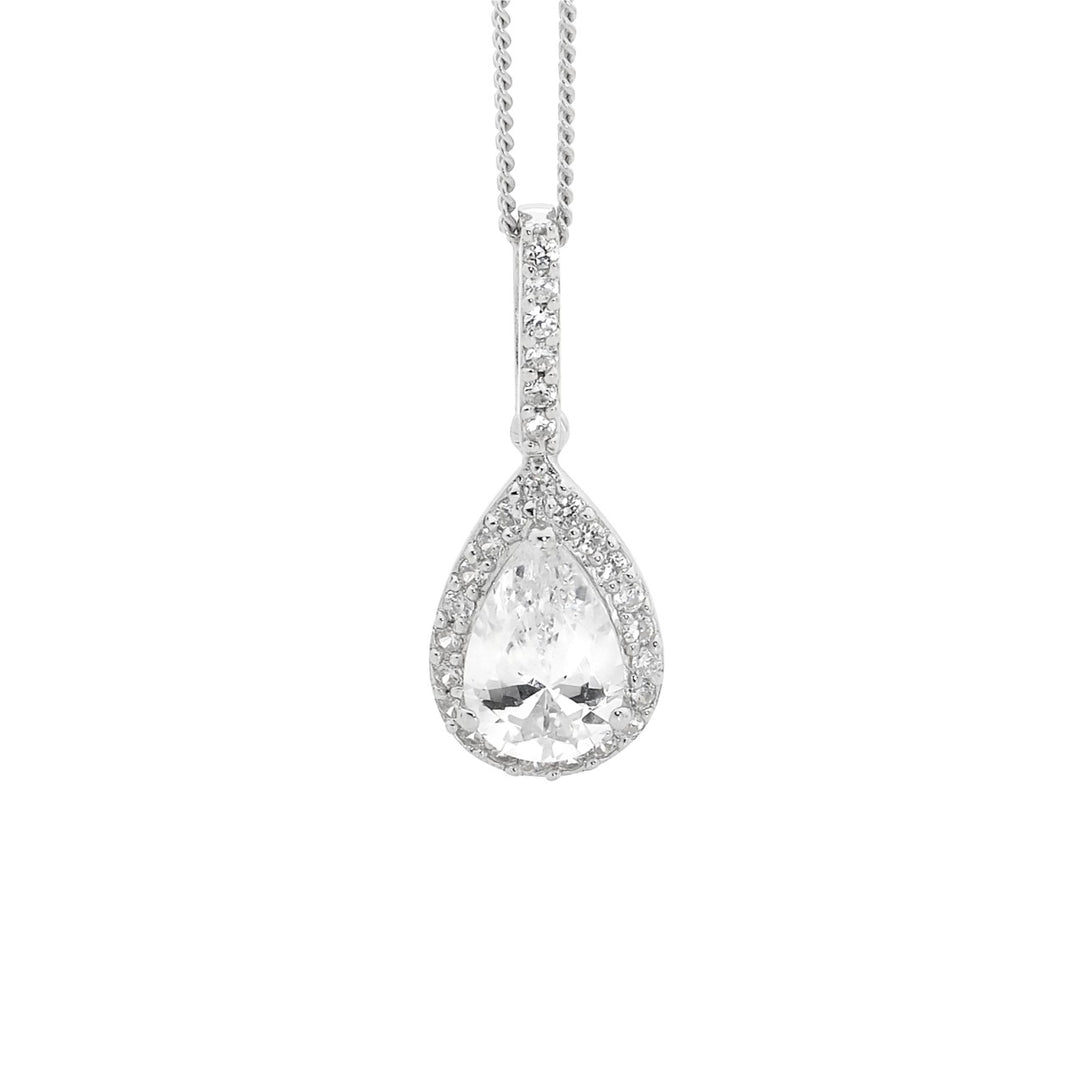 Ellani Silver CZ Pear Drop Necklace