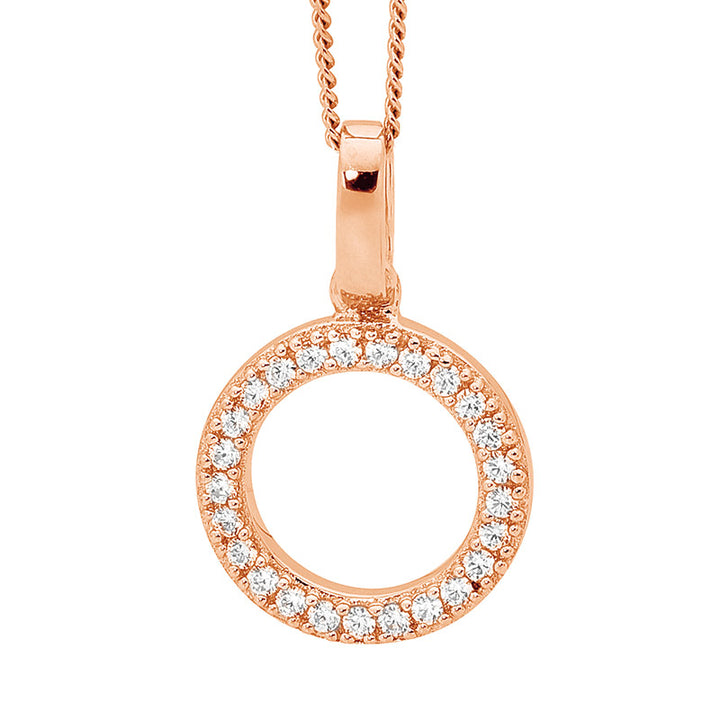 Ellani Rose Gold Plated Open Circle CZ Necklace