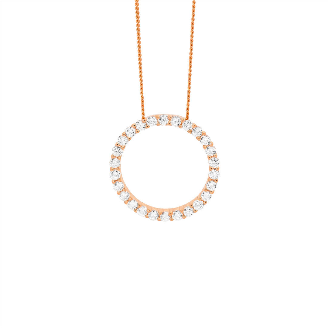 Ellani Rose Gold Plated Open Circle CZ Necklace