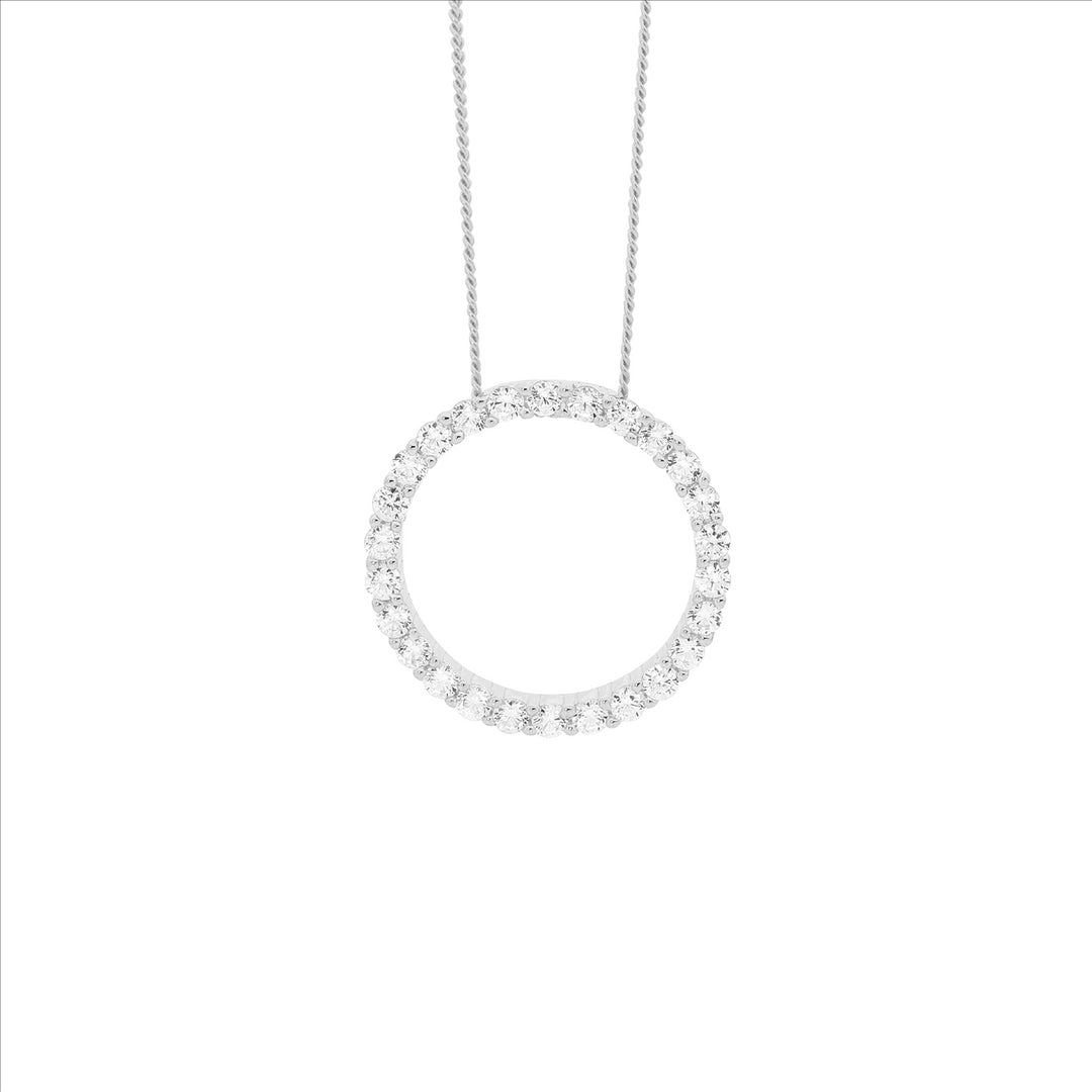 Ellani Silver Open Circle CZ Necklace
