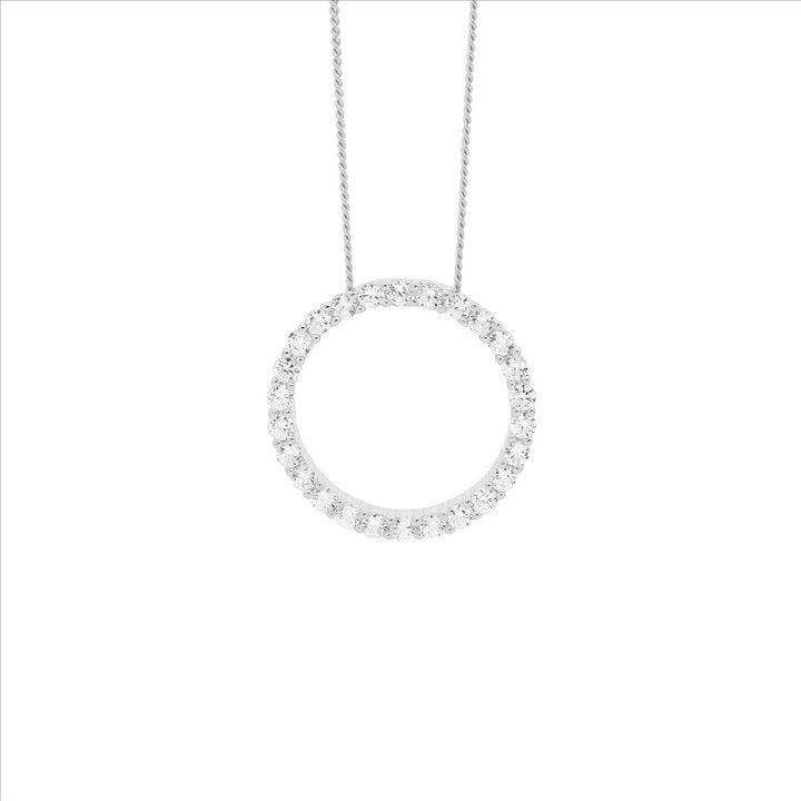 Ellani Silver Open Circle CZ Necklace