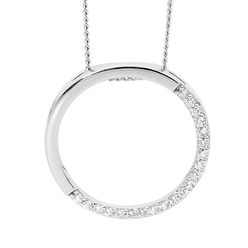 Ellani S/Silver 20Mm Open Circle, Half Wh Cz Pendant