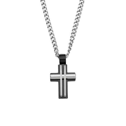 Blaze Stainless Steel Men’S Cross Pendant With 55Mm*3Mm Curb Chain