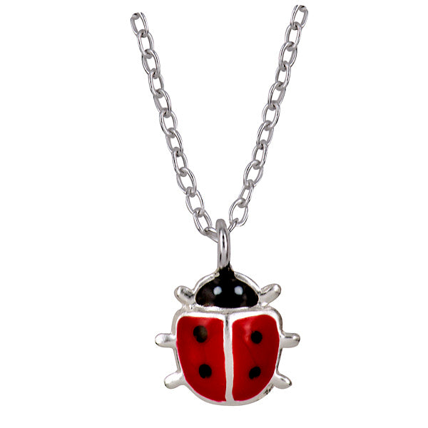 S/S Red Enamel Lady Bird Pendant With 40cm Chain + 5cm Extender