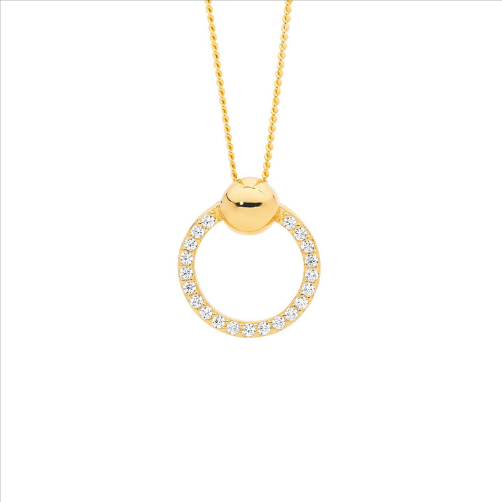 Ellani Yellow Gold Plated CZ Circle Necklace