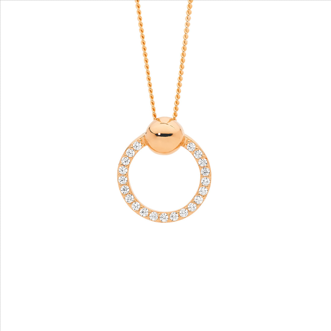 Ellani Rose Gold Plated CZ Circle Necklace